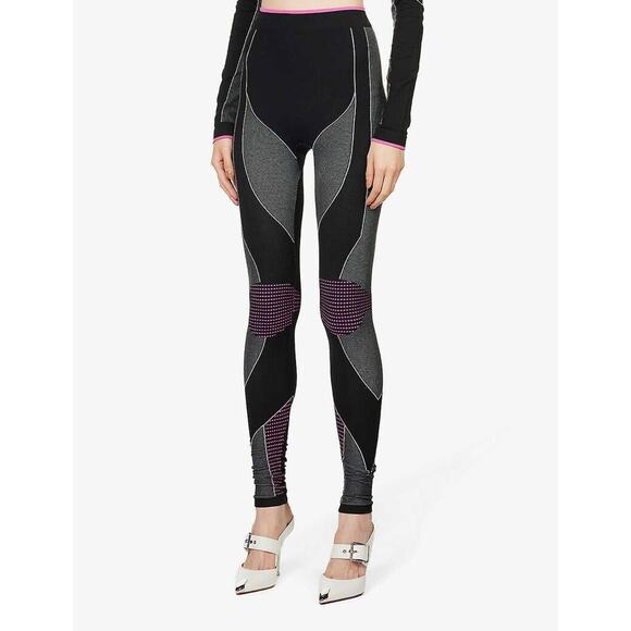 Balmain Moto Paneled Seamless Leggings 2 Black Stretch Elastic Waist NWT $1,150 - Picture 3 of 15